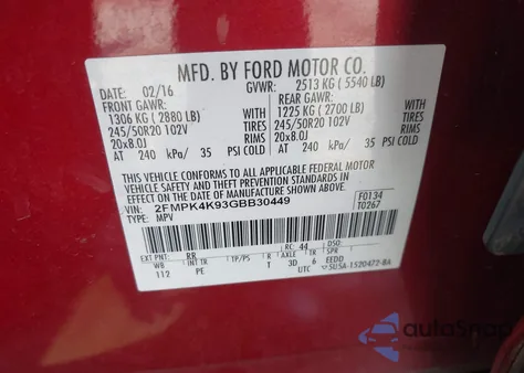 2016 Ford Edge Titanium from USA, damaged, VIN 2FMPK4K93GBB30449